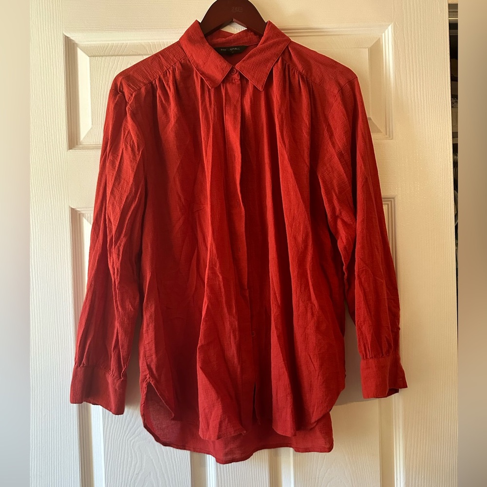 Banana Republic Red Sheer Button Down Shirt, Medium